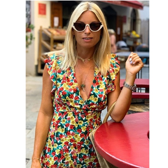 Backless Floral Print Mini Dress Deep V Neck - Picture 8 of 16